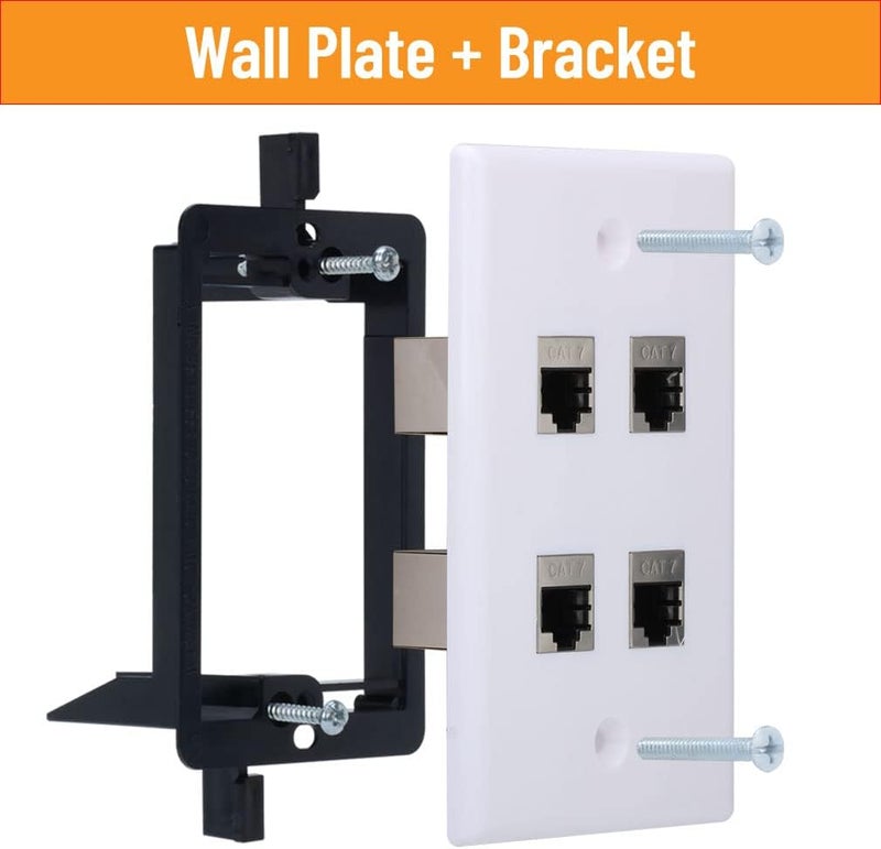 YOEMELY Cat7 Keystone Wall Plate 4 Port, 1 Gang RJ45 Wall Plate with Ca7 Coupler Female to Female and Wall Plate Bracket for Networking Cable Outlet (White, 1 Pack) - Image 2